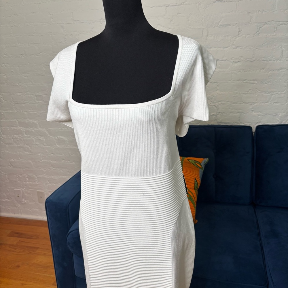Express White Square-Neck Ribbed BodyCon Dress - Picture 3 of 7